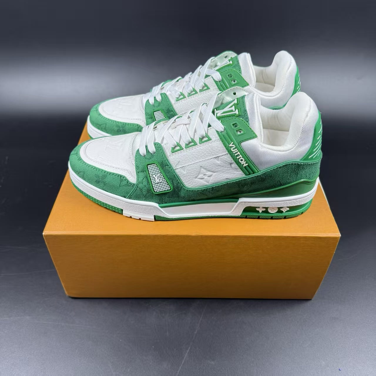 Trainer Green Monogram Denim White