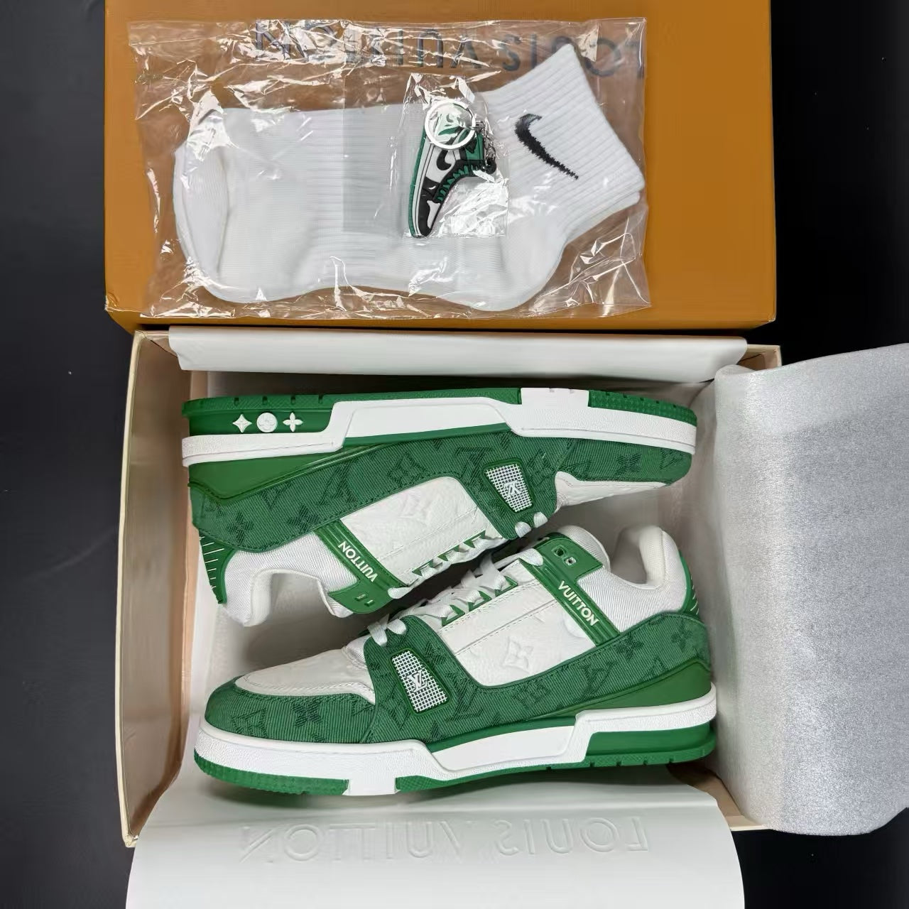 Trainer Green Monogram Denim White