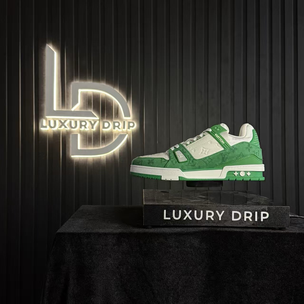 Trainer Green Monogram Denim White
