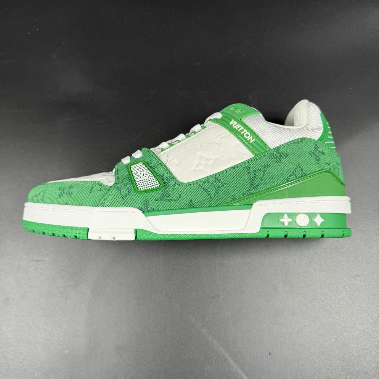 Trainer Green Monogram Denim White