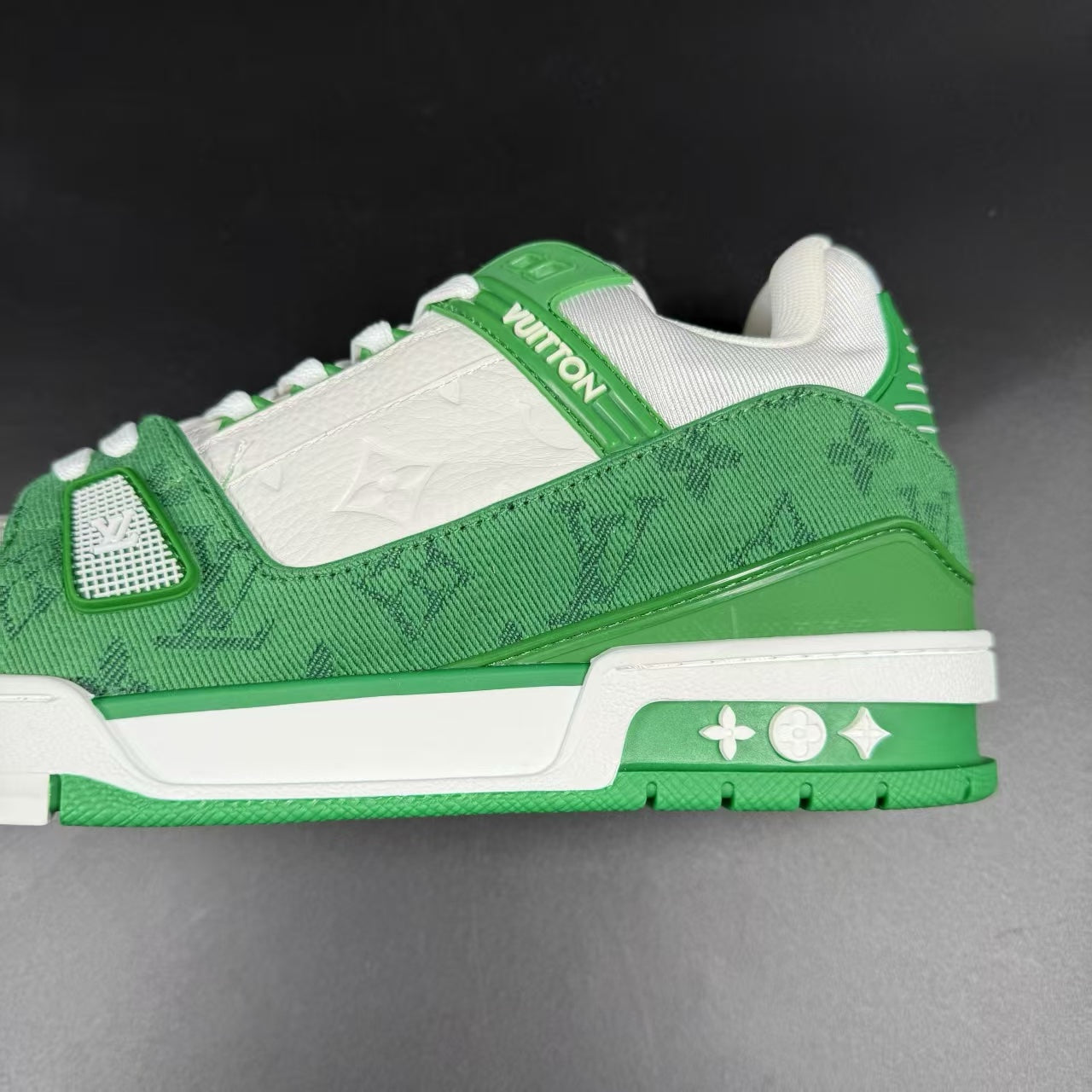 Trainer Green Monogram Denim White