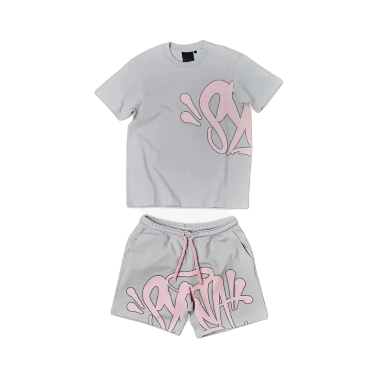 SYNA WORLD LOGO T-SHIRT – SHORT SET – GREY/PINK